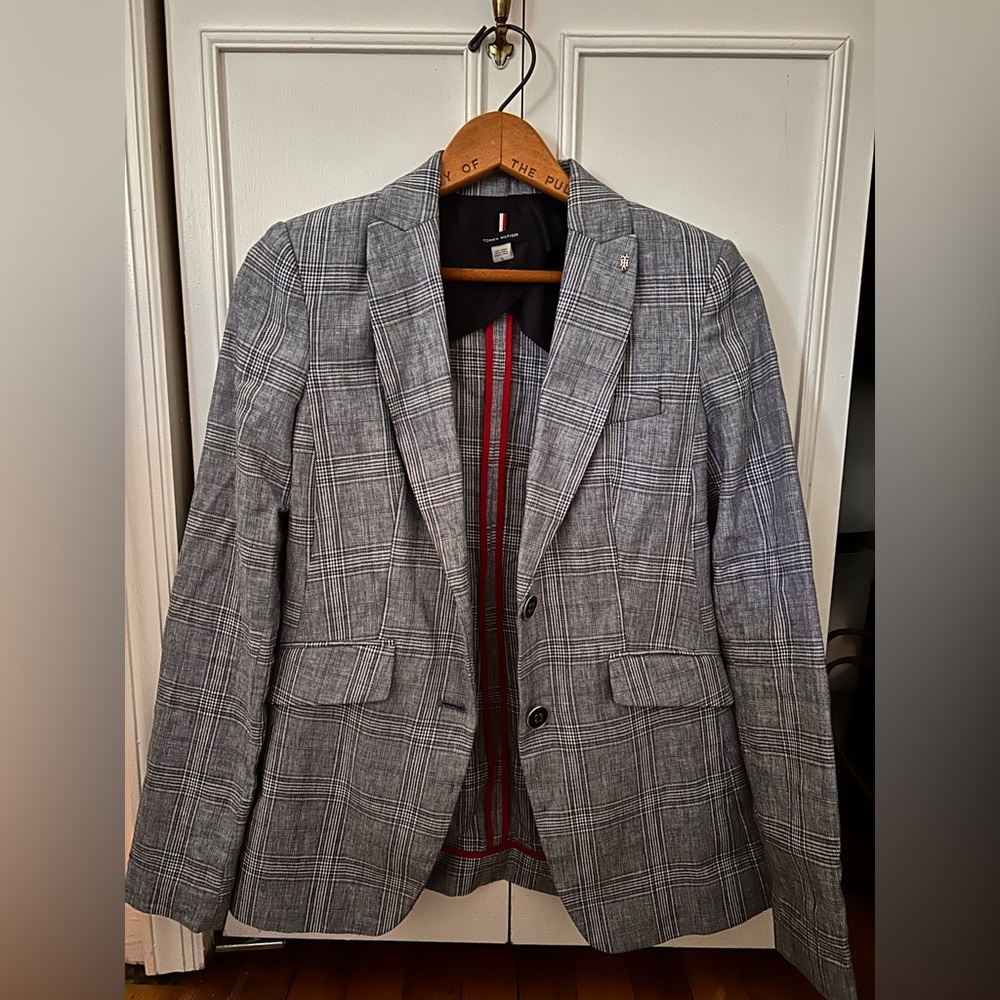 NWOT Tommy Hilfiger Blue Plaid Blazer with Red Trim